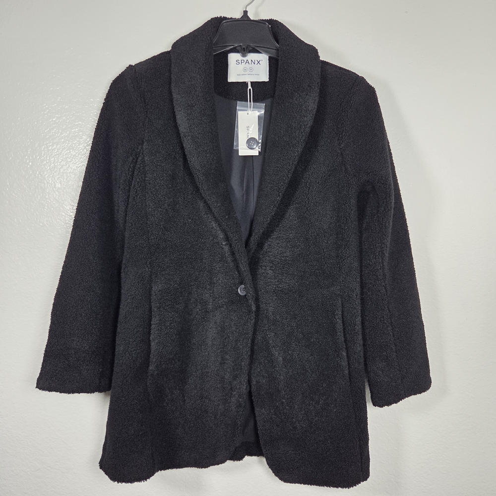 SPANX Black Fleece Blazer Jacket Women's M NWT Cozy One-Button